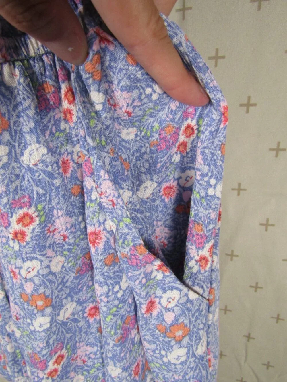 Lily Rose Blue Floral Sleeveless Romper Women's size Medium Boho Summer Garden